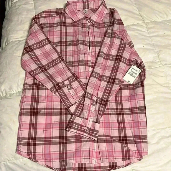 Nordstrom BP Pink Refined Plaid Button Down Top Size Small - Picture 1 of 7